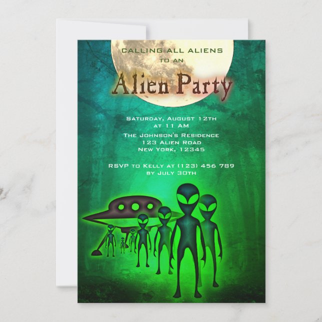 Invitation Alien fou & OVNI dans l'Invitation du Forest Party (Devant)