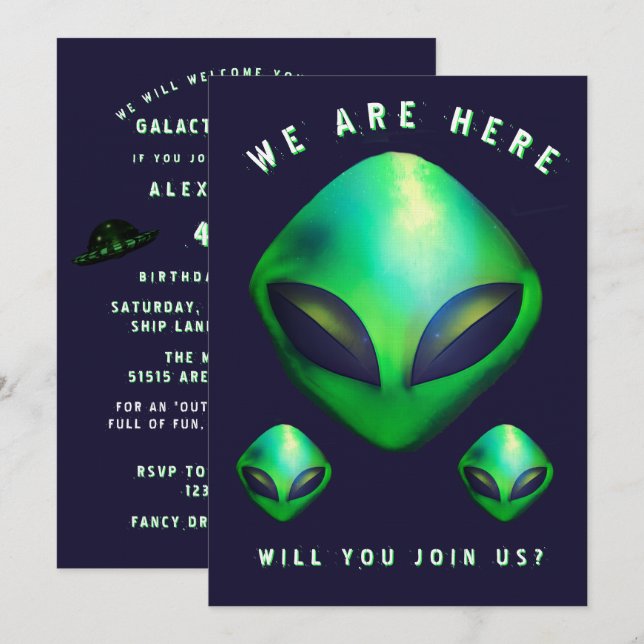 Invitation Alien Heads 40th Birthday Party (Devant / Derrière)