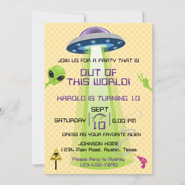 Invitation Alien hors du monde Anniversaire tout âge (Devant)