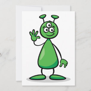 Invitation Alien Martien de Dessin Animé aux Trois Yeux Verts