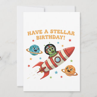 Invitation Alien rétro mignon en Rocket Ship | Bi espace stel