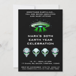 Invitation Alien UFO Abduction espace fête d'anniversaire