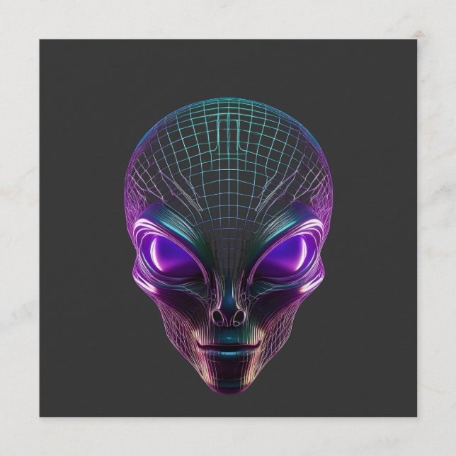 Invitation Alien Violet Avec Des Yeux Lumineux (Devant)