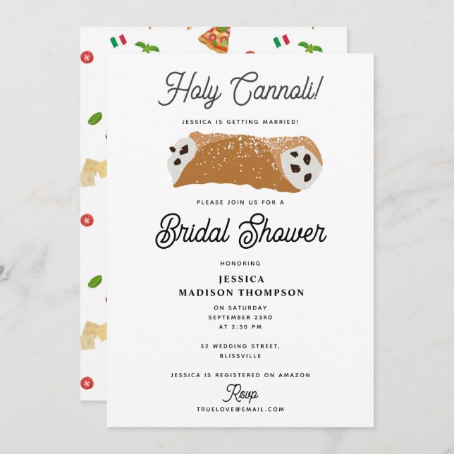 Invitation Alimentation italienne Saint Cannoli Fête des mari (Devant / Derrière)