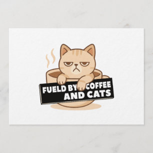 Invitation Alimenté par le café et les chats Mignon design de