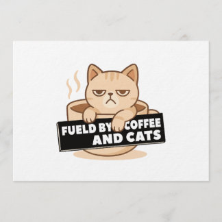 Invitation Alimenté par le café et les chats Mignon design de