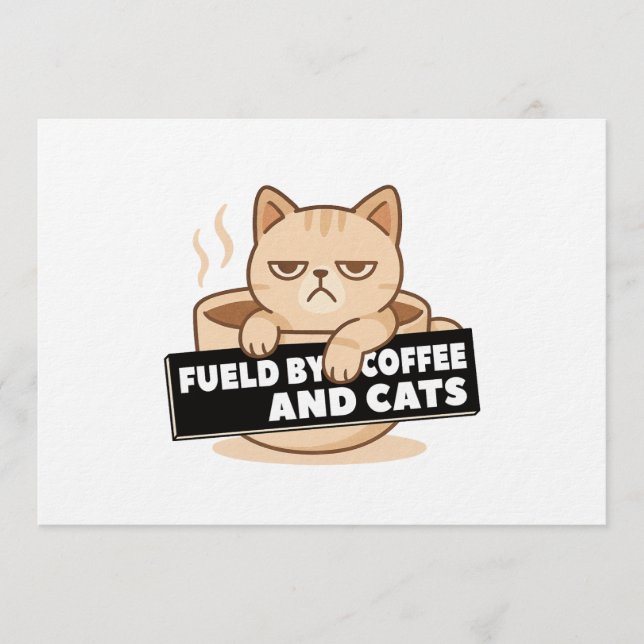 Invitation Alimenté par le café et les chats Mignon design de (Devant)