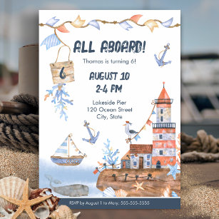 Invitation All Aboard Ocean Watercolor Anniversaire de enfant