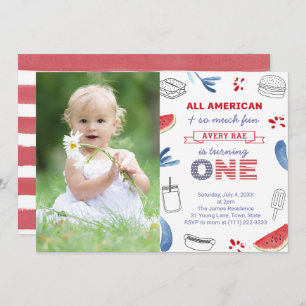 Invitation All-American Red White Bleu 1er anniversaire
