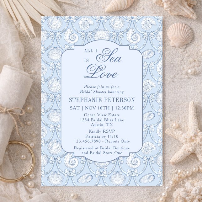 Invitation All I Sea Is Love Dusty Blue Coastal Bridal Shower (Créateur téléchargé)
