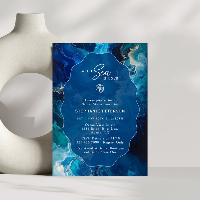 Invitation All I Sea Is Love Moody Coastal Blue Bridal Shower (Créateur téléchargé)