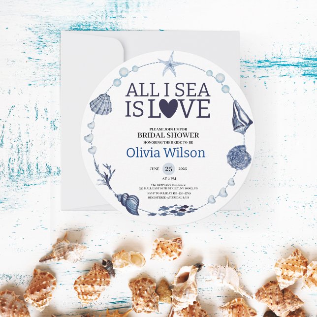Invitation All I Sea Is Love Nautical Bridal Shower Seashell  (All I Sea Is Love Nautical Bridal Shower Seashell)