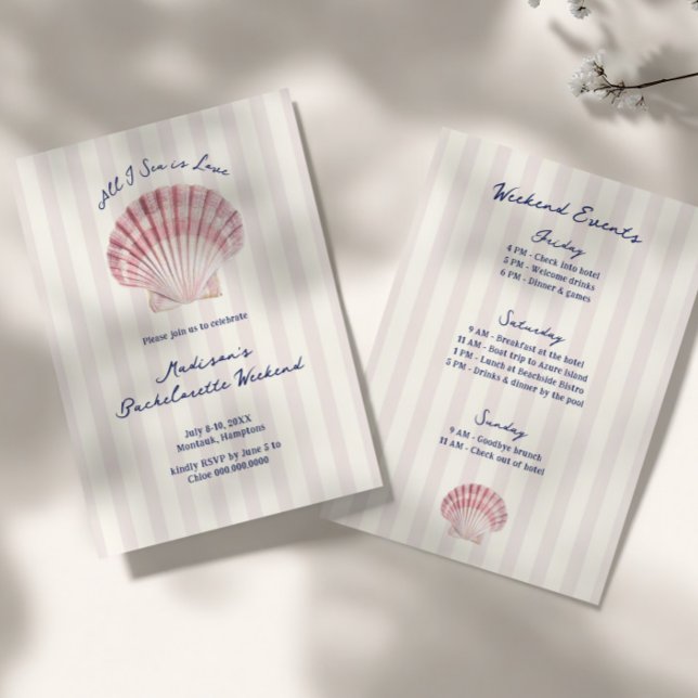 Invitation All I Sea is Love Pink Navy Bachelorette (Créateur téléchargé)