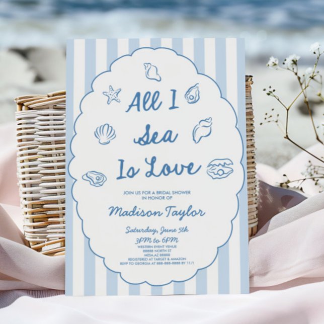 Invitation All I Sea Is Love Seashell Coastal Bridal Shower (Créateur téléchargé)