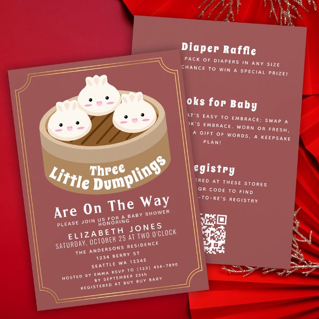 Invitation All In Once Little Dumpling Triplets Baby Shower (Créateur téléchargé)