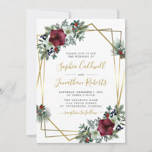 Invitation All in One Amaryllis Pine Gold Mariage d'hiver