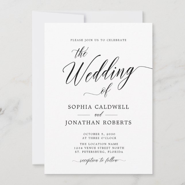 Invitation All in One avec détails Moderne Mariage de calligr (Devant)