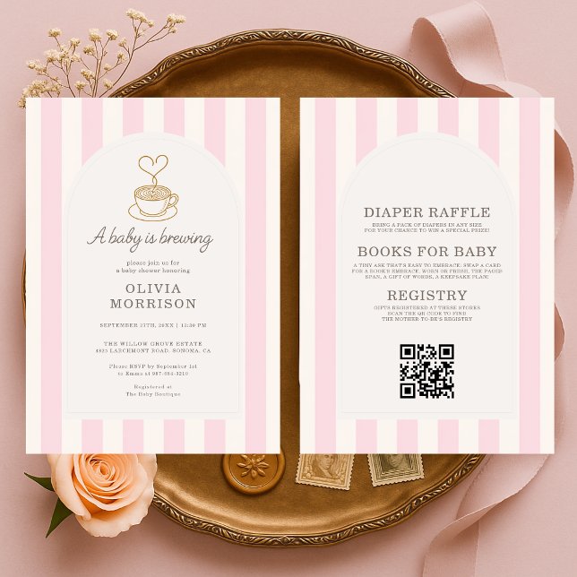 Invitation All in One Baby is Brewing Coffee Pink Baby Shower (Créateur téléchargé)