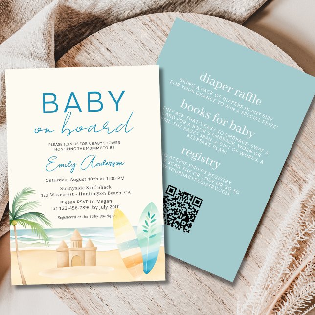 Invitation All in One Baby on Board Surfboard Beach Douche (Créateur téléchargé)