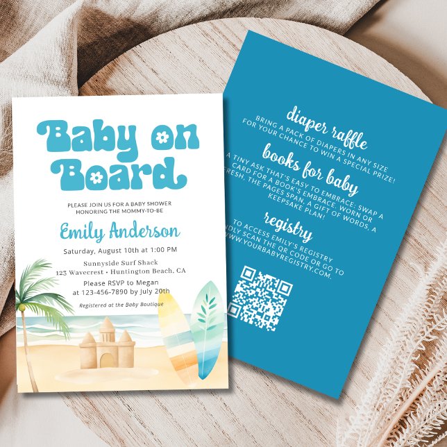 Invitation All in One Baby on Board Surfboard Beach Douche (Créateur téléchargé)