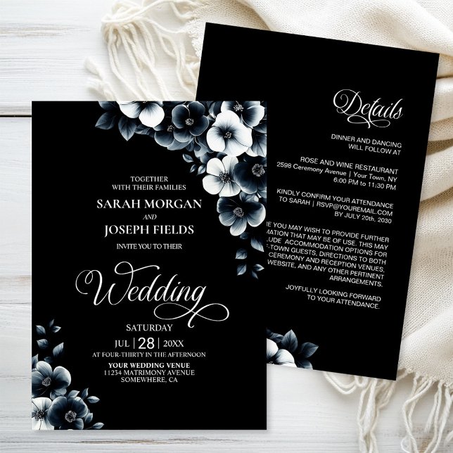 Invitation All in One Black and White Floral Wedding (Créateur téléchargé)
