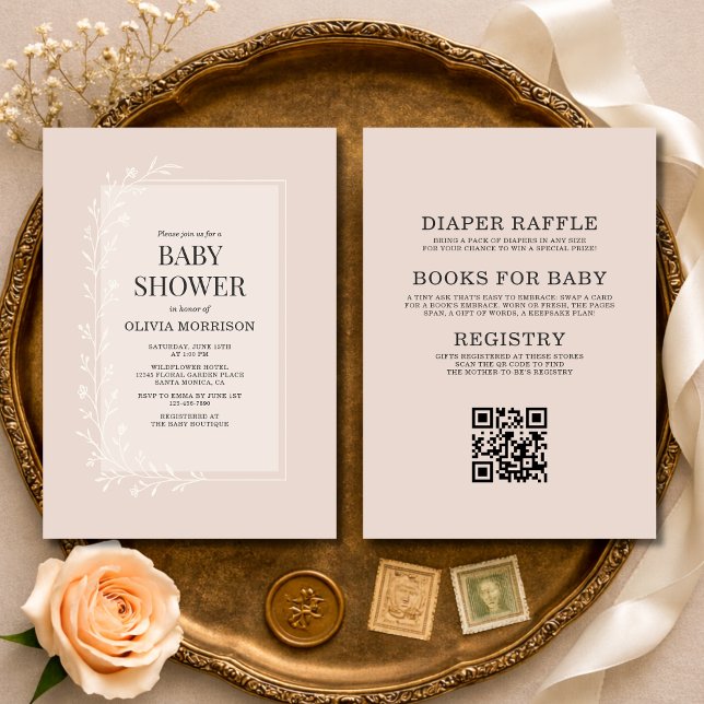Invitation All in One Blush Pink Botanical Floral Baby Shower (Créateur téléchargé)