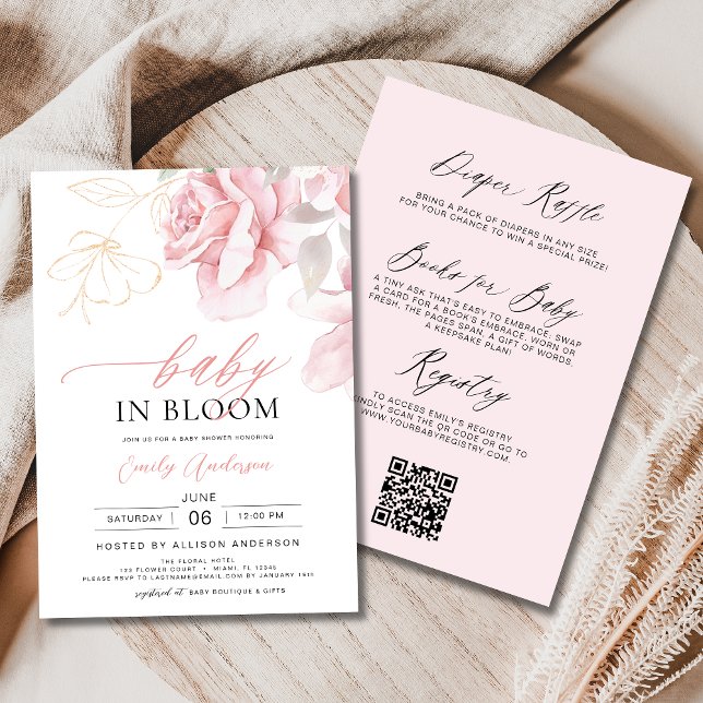 Invitation All in One Blush Rose Floral Baby in Bloom Douche (Créateur téléchargé)