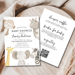Invitation All in One Boys Safari Animaux Baby shower