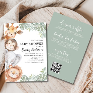 Invitation All in One Boys Safari Animaux Baby shower