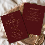 Invitation All in One Burgundy Gold Mariage Élégant Script<br><div class="desc">Présentation de notre Mariage d'or de Bourgogne Modern Typography Script Invitation : Faites une déclaration avec nos élégantes invitations de mariage avec typographie moderne et de luxueux accents bleu marine et or. Conçues avec une attention minutieuse aux détails, ces invitations exsument le raffinement et le style, donnant le ton pour...</div>