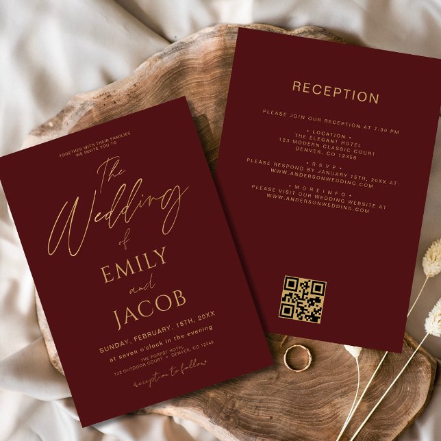 Invitation All in One Burgundy Gold Mariage QR Code Script (Créateur téléchargé)
