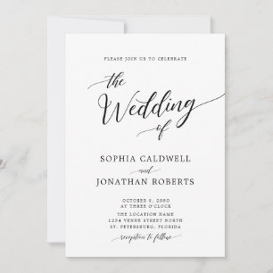 Invitation All in One Calligraphie Mariage noir et blanc