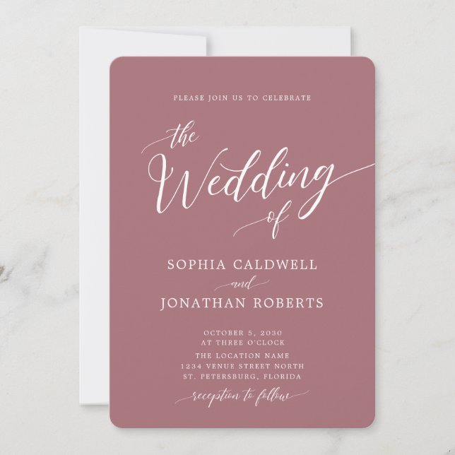 Invitation All in One Calligraphy Mariage Rose Dusty tendance (Devant)