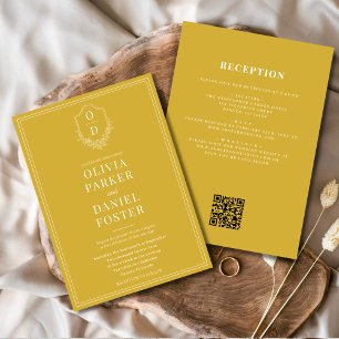 Invitation All in One Crest Gold Champagne QR Code Mariage