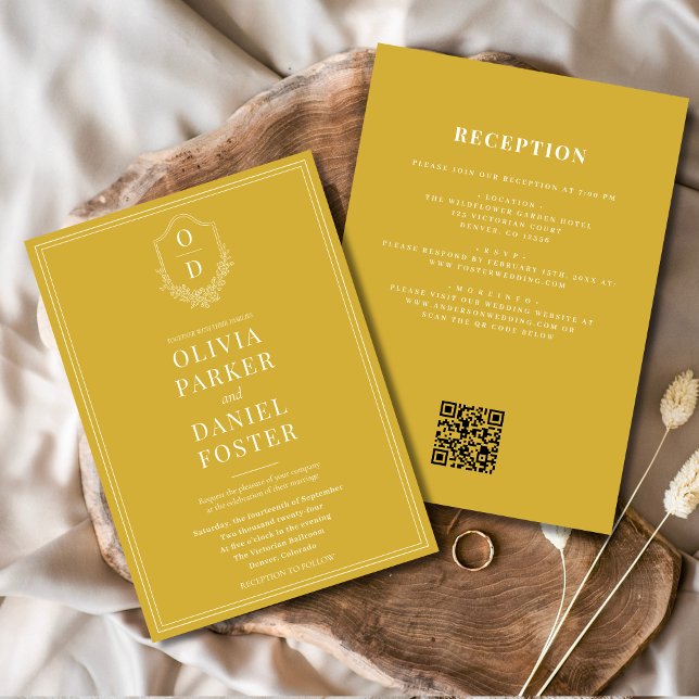 Invitation All in One Crest Gold Champagne QR Code Mariage (Créateur téléchargé)