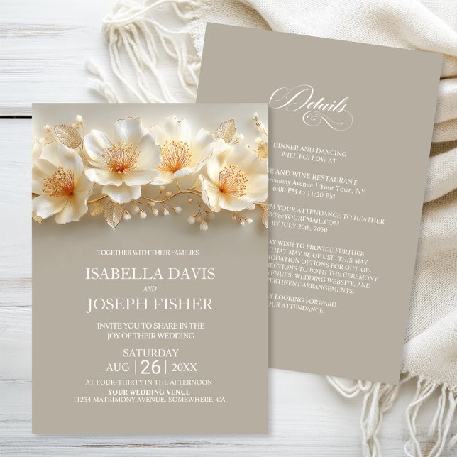 Invitation All in One Elegant White and Gold Floral Wedding (Créateur téléchargé)