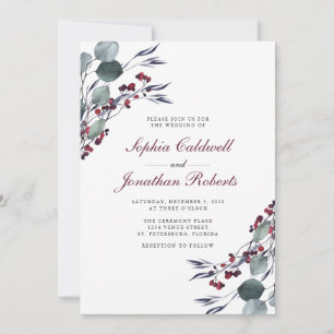 Invitation All in One Eucalyptus Holly Berries Mariage d'hive