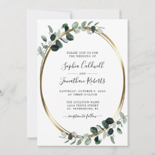 Invitation All in One Eucalyptus Verdure et Mariage d'or