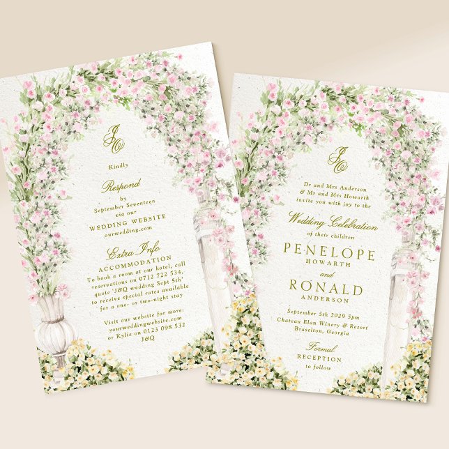 Invitation all in one floral garden arch rsvp details wedding (Créateur téléchargé)
