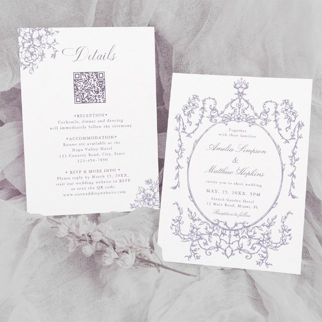 Invitation All in One Lavender Frame Wedding               (Front & Back)