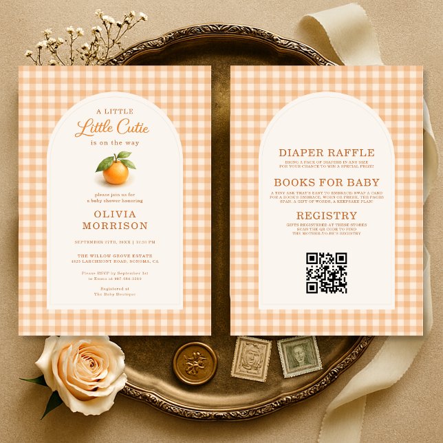 Invitation All in One Little Cutie Orange Gingham Baby Shower (Créateur téléchargé)