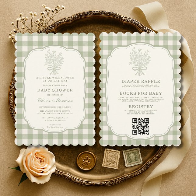 Invitation All in One Little Wildflower Gingham Baby Shower (Créateur téléchargé)