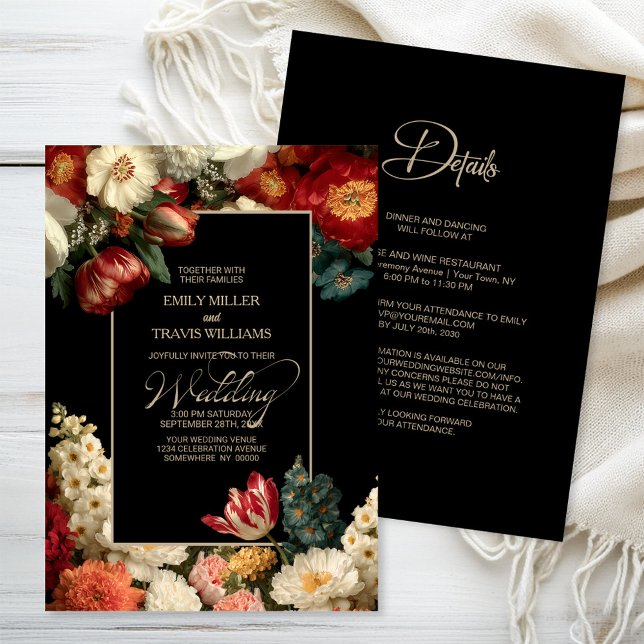 Invitation All in One Moody Floral Black Wedding (Créateur téléchargé)