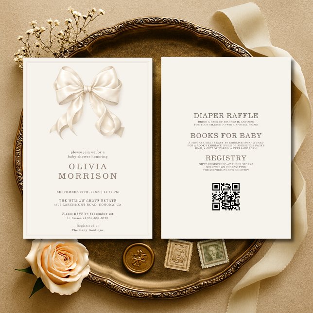 Invitation All in One Neutral Coquette Bow Baby Shower (Créateur téléchargé)