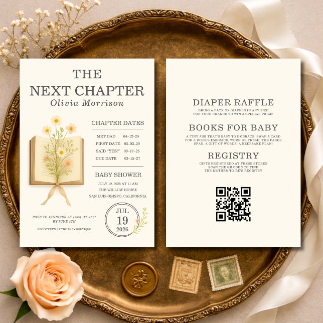 Invitation All in One Next Chapter Begins QR Code Baby Shower (Créateur téléchargé)