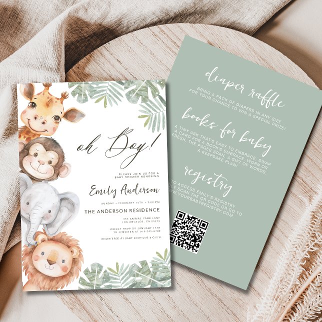 Invitation All in One Oh Boy Safari Baby shower animal garçon (Créateur téléchargé)