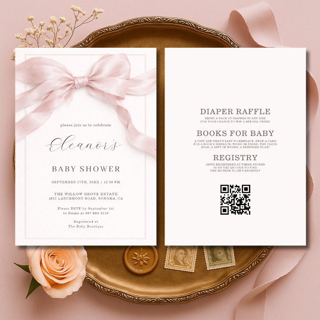 Invitation All in One Pink Bow Girl Baby Shower (Créateur téléchargé)