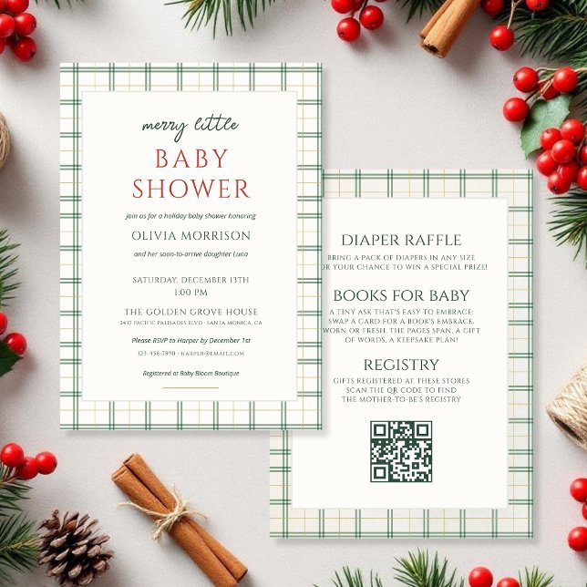 Invitation All in One Plaid Merry Little Baby Shower (Créateur téléchargé)