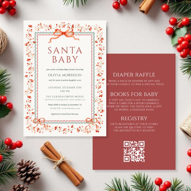 Invitation All in One QR Code Santa Baby Baby Shower (Créateur téléchargé)