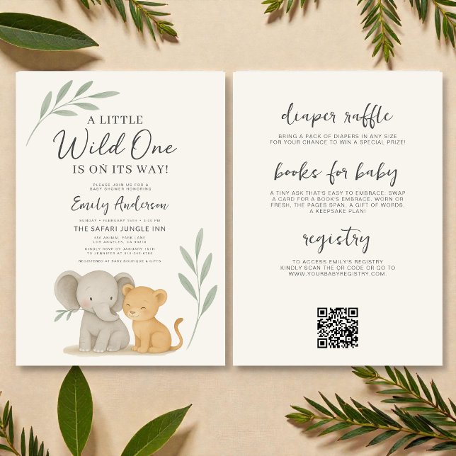 Invitation All in One QR Code Wild One Safari Baby Shower (Créateur téléchargé)